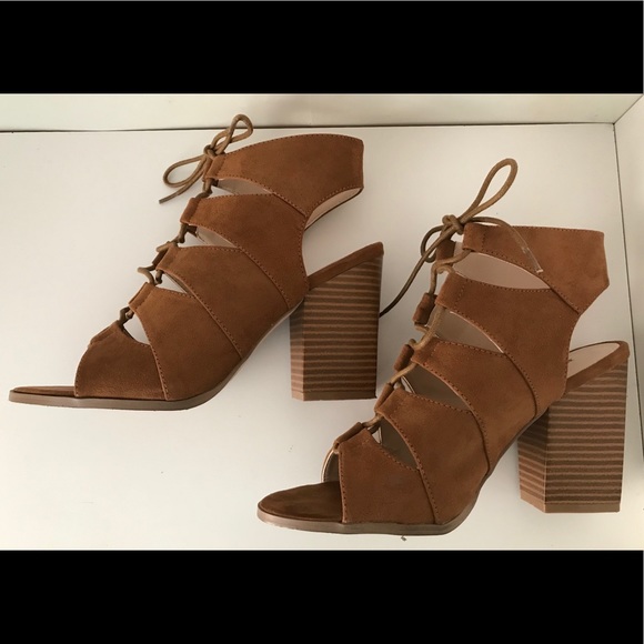 JustFab Delphy Whiskey Heeled Lace-Up Sandals - Picture 2 of 9